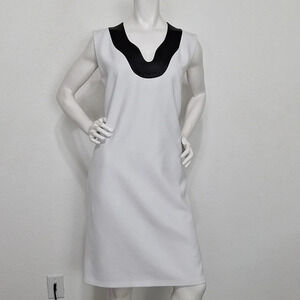 Raoul White Black Preppy Careerwear Leather Trim Knee Length Shift Dress Size 12